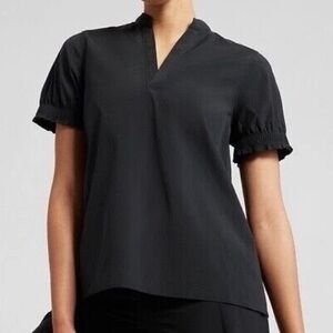 Athleta Womens Black Levitate Poplin Tee (fits like Medium) Old Money Office Top